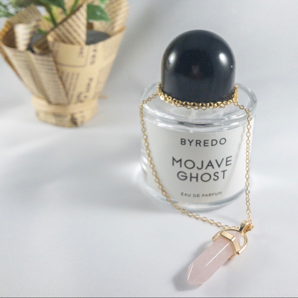 Pink Rose Stone Gold Tone Necklace Crystal🔮